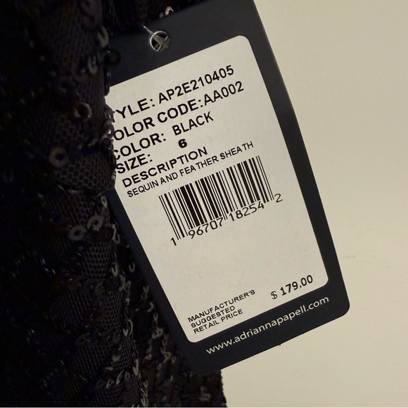 Cocktail/Holiday Dress Adriana Papell  New York Black Sequin w/feather shea trim - Picture 7 of 11